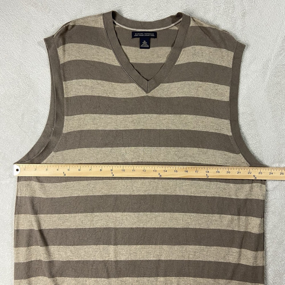Y2K Banana Republic Silk Blend Striped V-neck Sweater Vest Brown Men's XL Preppy - Picture 5 of 9